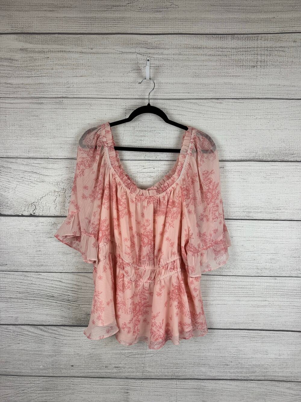 Cato Plus Size Pink Floral Southern Charm Waisted Blouse Size 26/28W